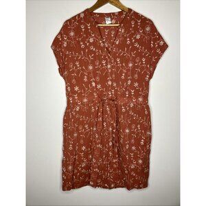 Anko Dress Coral Floral Embroidered Women's Size 16 Button Front Tie